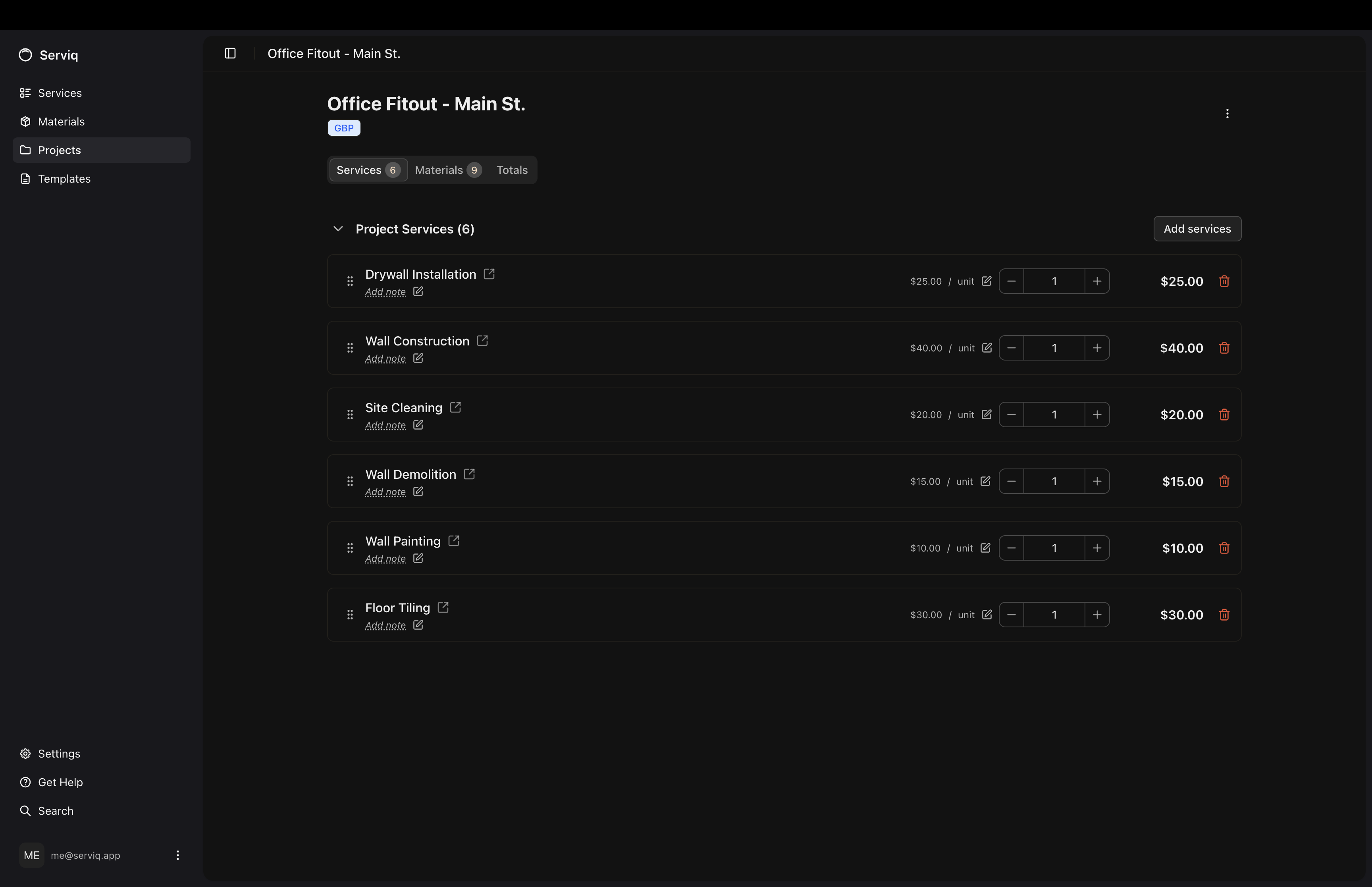 Application dashboard preview
